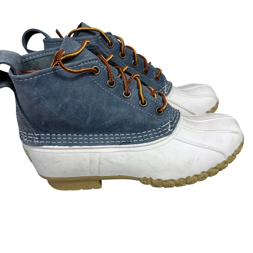 L.L. Bean Duck Boots Womens 6 Blue White Leather Waterproof Made in USA 503475